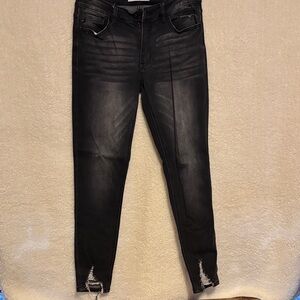 KanCan Charcoal Distressed Ankle Jeans